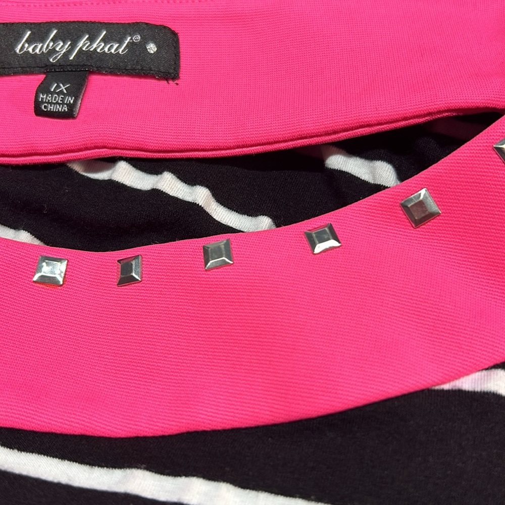 Baby Phat Black White and Pink Low Back Stretch Dress Size 1X - Picture 8 of 10